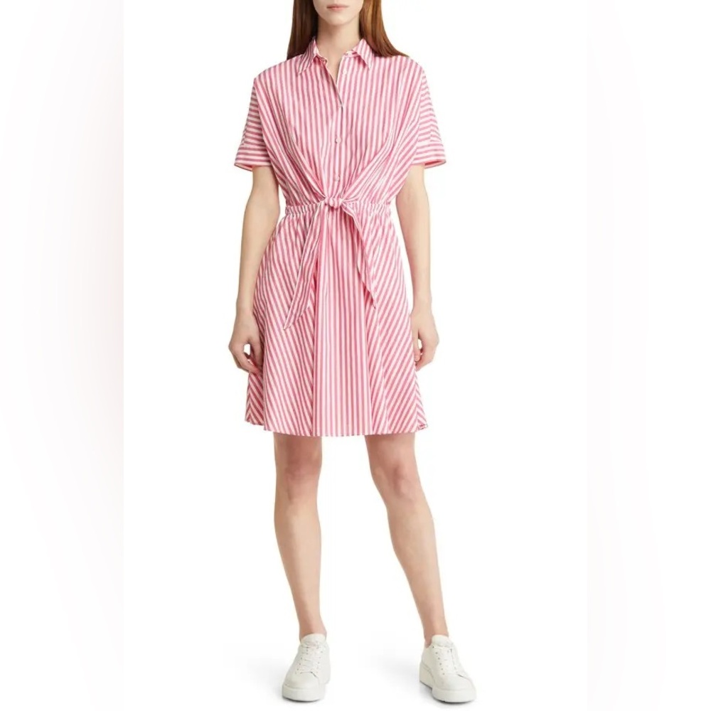 HUGO BOSS Stripe Tie Waist Cotton Shirtdress - Size 6